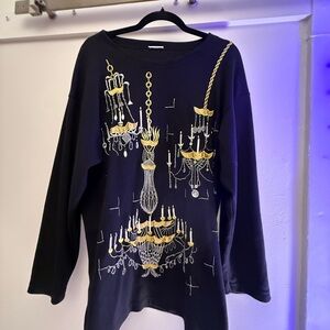Black Sweatshirt with Gold Chandelier Embroidery